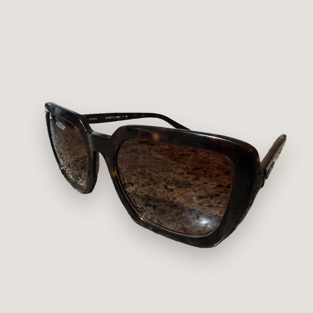 Coach HC 8217 Tortoise Cat Eye Sunglasses Brown Gold Logo Oversized L1054